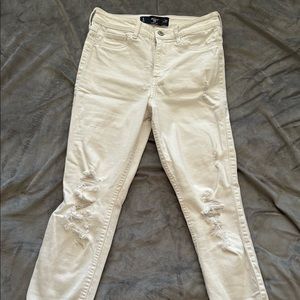 White Hollister Cropped High Rise Jeans w/ Rips